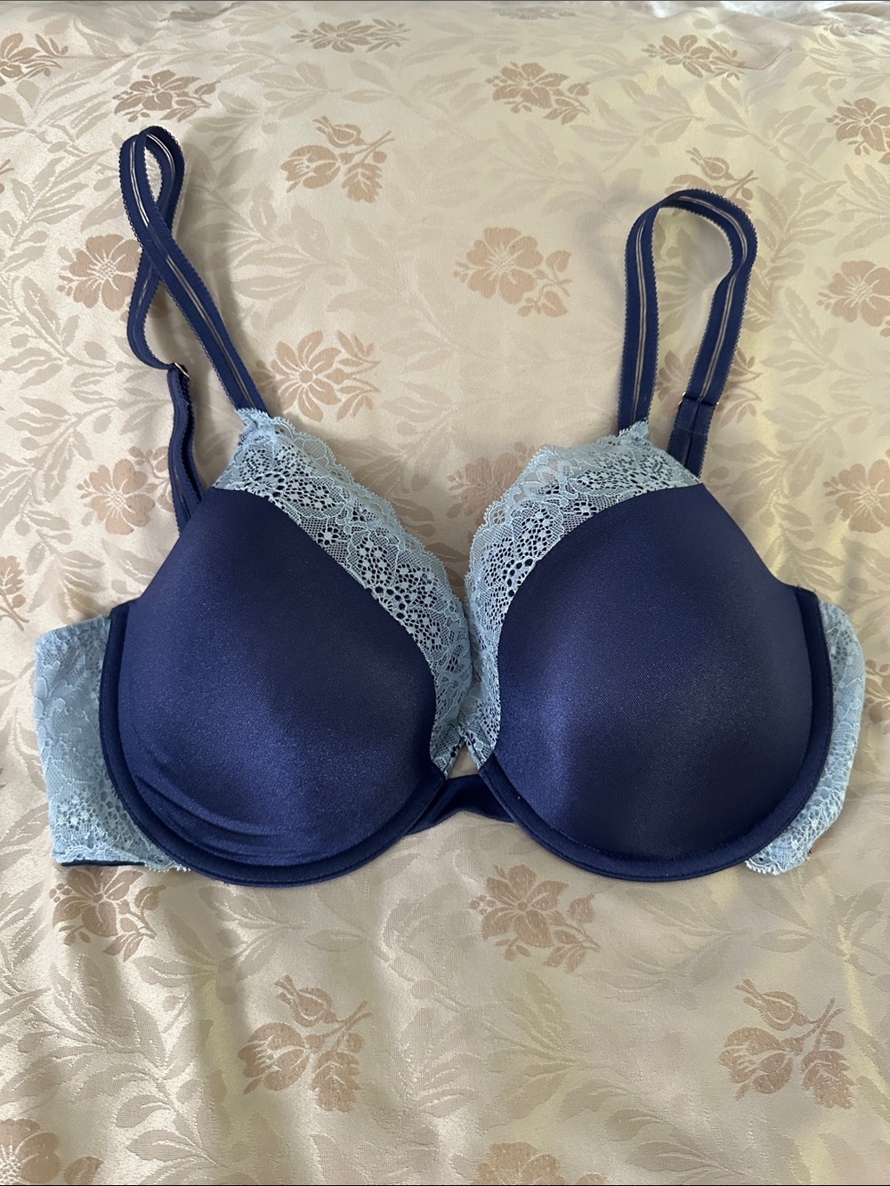 Navy Blue Lace Trim Bra